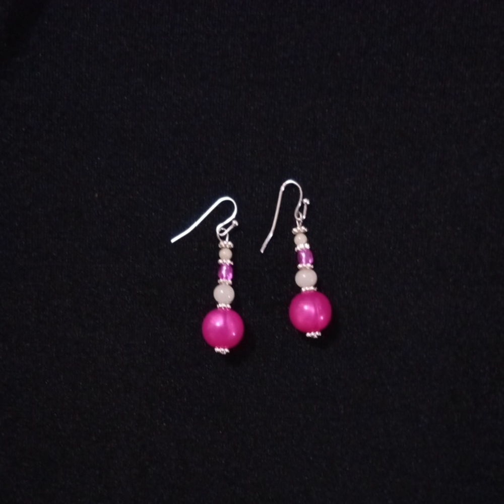 Elegant Handmade Pink and Silver Dangle Earrings